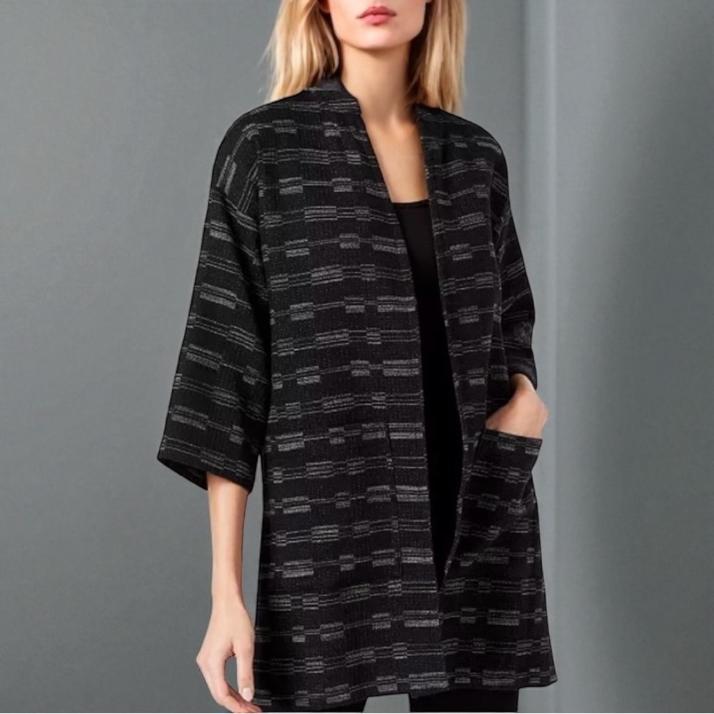 New! Eileen Fisher Textured Line-Print Kimono Jacket